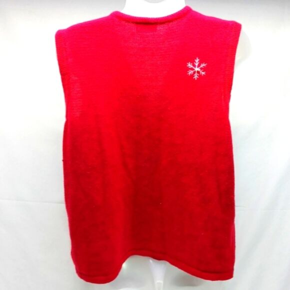 Bobbie Brooks Skiing Snowman & Snowflake Knit Zip-Up Vest Red Embellished Large. - Picture 3 of 11